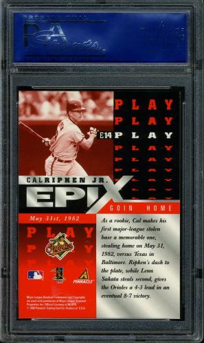 1998 Pinnacle Epix Play Orange #E14 Cal Ripken PSA 10 #81770085 - Back