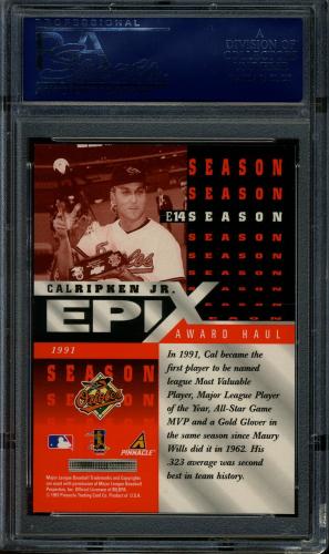 1998 Pinnacle Epix Season Orange #E14 Cal Ripken PSA 10 #21636822 - Back