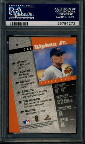 1998 Pinnacle Inside Club Edition #008 Cal Ripken PSA 10 #25794272 - Back
