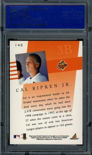 1998 Pinnacle Performers #140 Cal Ripken FA PSA 10 #06486637 - Back