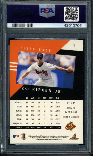 1998 Pinnacle Performers Peak Performers #003 Cal Ripken PSA 9 #42010706 - Back