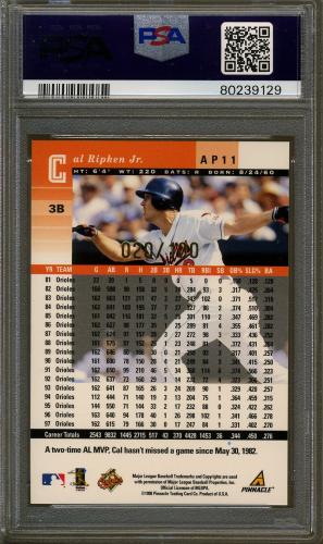 1998 Pinnacle Plus Gold Artist's Proofs #AP11 Cal Ripken PSA 9 #80239129 - Back