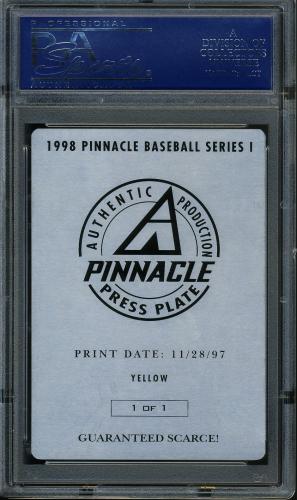 1998 Pinnacle Press Plates #S46 Cal Ripken SPELL L (Front - Yellow) PSA Authentic #16861228 - Back