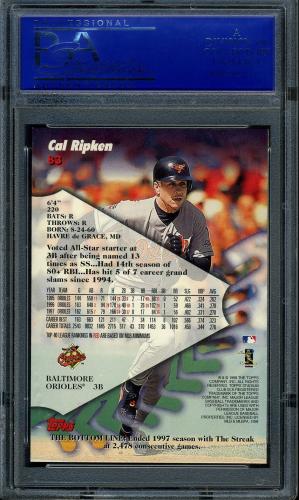 1998 Stadium Club #83 Cal Ripken PSA 10 #12330785 - Back