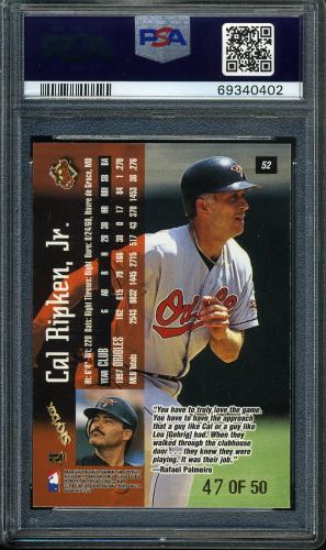 1998 Skybox Dugout Axcess Inside Axcess #052 Cal Ripken PSA 8 #69340402 - Back