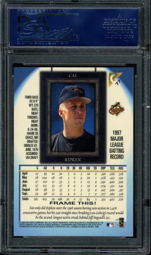 1998 Topps Gallery #77 Cal Ripken PSA 10 #18378965 - Back