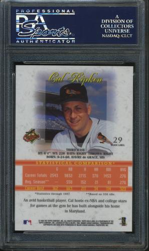 1998 Topps Gold Label Class 1 Black #29 Cal Ripken PSA 10 #17952243 - Back