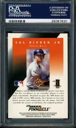 1998 Team Pinnacle Baseball Unmarked Sample Cal Ripken Jr. PSA 8 #25067820 - Back