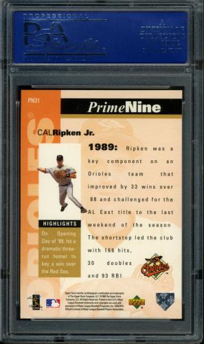 1998 Upper Deck Prime Nine #PN31 Cal Ripken-1989 PSA 10 #14655069 - Back