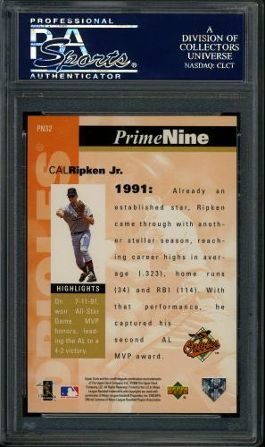 1998 Upper Deck Prime Nine #PN32 Cal Ripken-1991 PSA 10 #23889624 - Back
