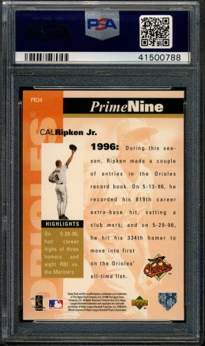 1998 Upper Deck Prime Nine #PN34 Cal Ripken-1996 PSA 10 #41500788 - Back