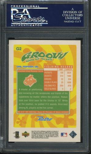 1998 Upper Deck Retro Groovy Kind of Glove #G2 Cal Ripken PSA 10 #22789347 - Back
