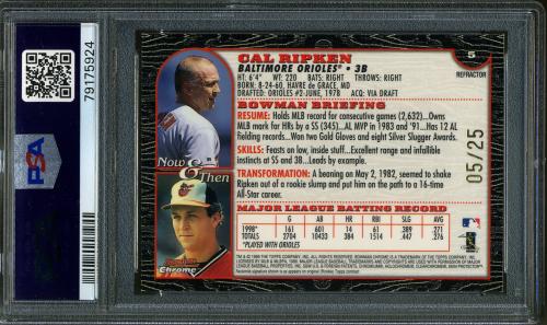 1999 Bowman Chrome Gold Refractors #5 Cal Ripken PSA 8 #79175924 - Back