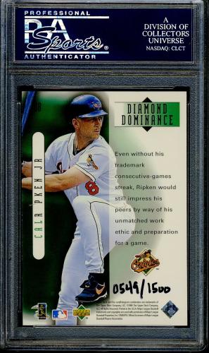 1999 Black Diamond Dominance #D8 Cal Ripken PSA 9 #22281714 - Back