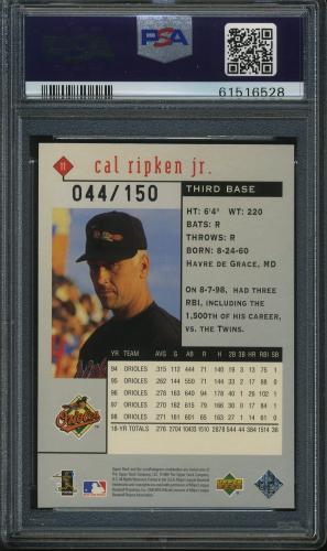 1999 Black Diamond Quadruple #11 Cal Ripken PSA 9 #61516528 - Back
