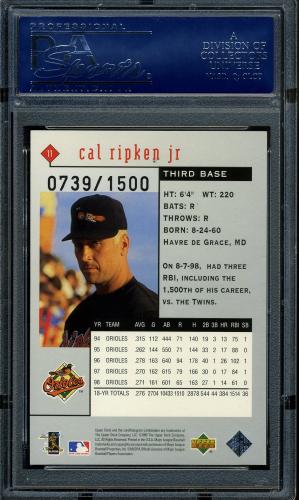 1999 Black Diamond Triple #11 Cal Ripken PSA 10 #16861409 - Back