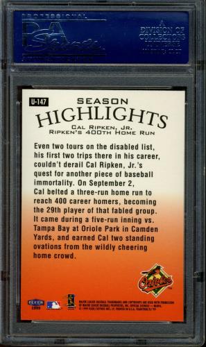 1999 Fleer Tradition Update #U147 Cal Ripken HL PSA 10 #20370114 - Back