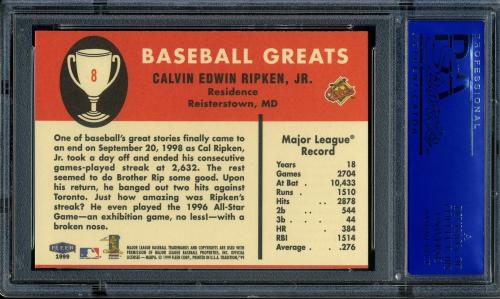 1999 Fleer Tradition Vintage '61 #8 Cal Ripken PSA 9 #30980357 - Back
