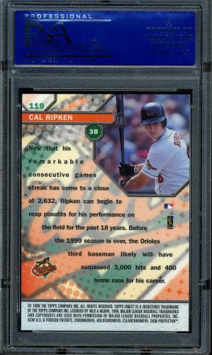 1999 Finest No Coating #119 Cal Ripken GEM PSA 10 #40231945 - Back