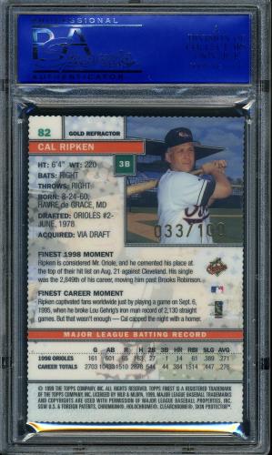 1999 Finest Gold Refractors - No Coating #082 Cal Ripken PSA 10 #30912588 - Back