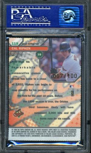 1999 Finest Gold Refractors #119 Cal Ripken GEM PSA 9 #06213505 - Back