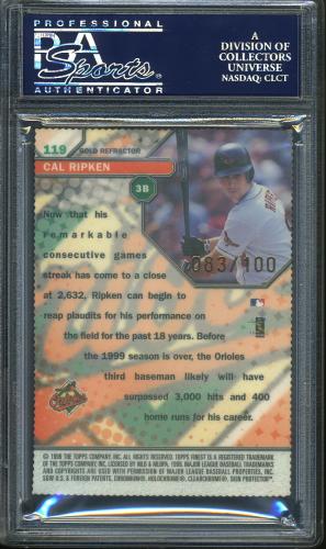 1999 Finest Gold Refractors - No Coating #119 Cal Ripken GEM PSA 10 #24803030 - Back