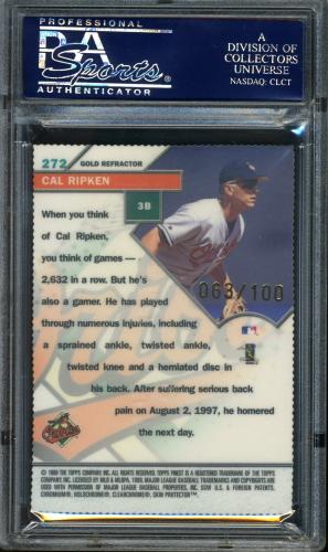 1999 Finest Gold Refractors - No Coating #272 Cal Ripken GM PSA 10 #22297615 - Back