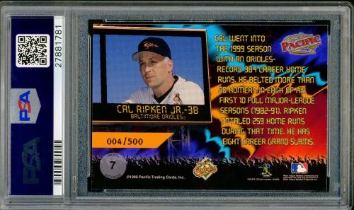 1999 Pacific Hot Cards #7 Cal Ripken PSA 10 #27881781 - Back