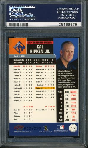 1999 Pacific Private Stock Exclusive #15 Cal Ripken PSA 10 #25169579 - Back