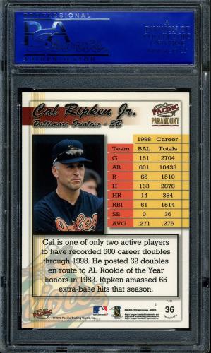 1999 Paramount #36 Cal Ripken PSA 10 #30980360 - Back