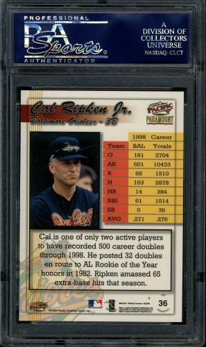 1999 Paramount Red #36 Cal Ripken Jr. PSA 10 #22357640 - Back