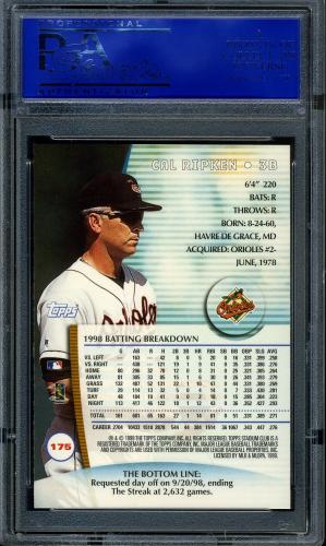 1999 Stadium Club #175 Cal Ripken PSA 10 #11786443 - Back