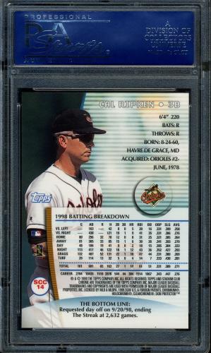 1999 Stadium Club Chrome #SCC14 Cal Ripken PSA 10 #16221458 - Back