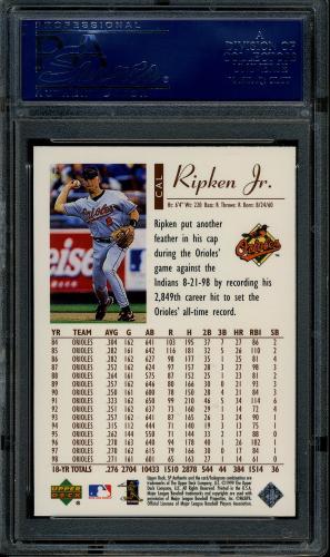 1999 SP Authentic #012 Cal Ripken PSA 10 #17697032 - Back