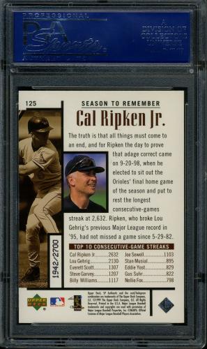 1999 SP Authentic #125 Cal Ripken STR PSA 10 #15851448 - Back