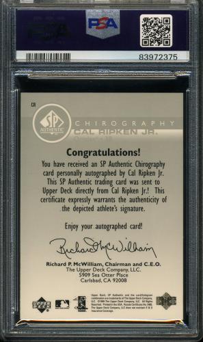 1999 SP Authentic Chirography #CR Cal Ripken PSA 9 #83972375 - Back