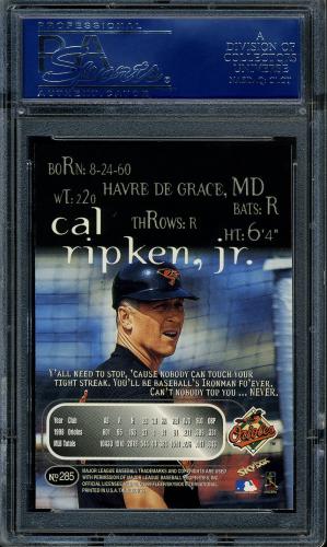1999 Skybox Thunder #285 Cal Ripken PSA 10 #16406434 - Back