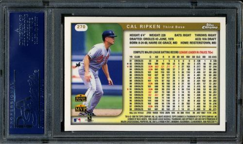 1999 Topps Chrome #270 Cal Ripken PSA 10 #19393473 - Back