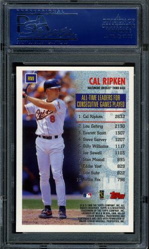 1999 Topps Record Numbers #RN9 Cal Ripken PSA 10 #15707855 - Back