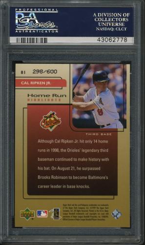 1999 Upper Deck Challengers for 70 Challengers Edition #81 Cal Ripken HRH PSA 10 #43062778 - Back