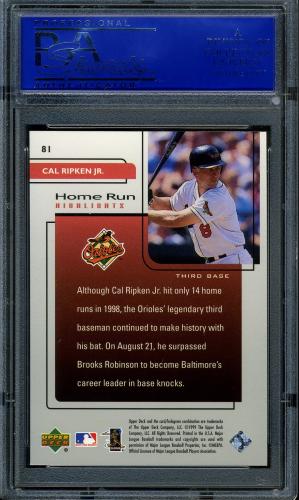1999 Upper Deck Challengers for 70 #81 Cal Ripken HRH PSA 10 #11786450 - Back