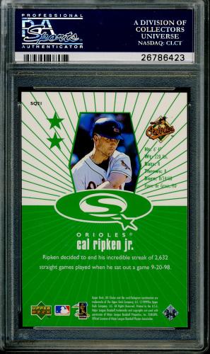 1999 UD Choice StarQuest Green #SQ21 Cal Ripken PSA 10 #26786423 - Back