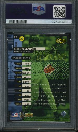 1999 UD Ionix Hyper #H2 Cal Ripken PSA 10 #72436663 - Back