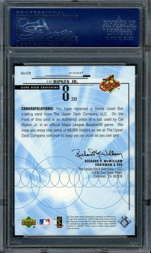 1999 Upper Deck MVP Game Used Souvenirs #GUCR Cal Ripken PSA 9 #16861410 - Back