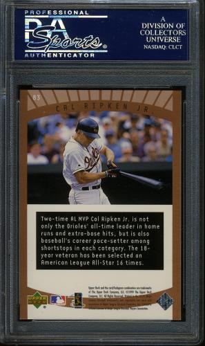 1999 Upper Deck Ovation #83 Cal Ripken SS PSA 9 #22125600 - Back