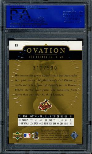 1999 Upper Deck Ovation Standing Ovation #18 Cal Ripken PSA 9 #30980381 - Back