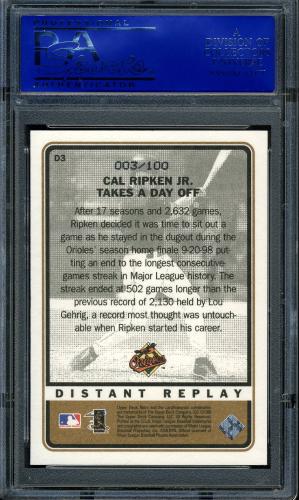 1999 Upper Deck Retro Distant Replay Level 2 #D3 Cal Ripken PSA 10 #30980384 - Back