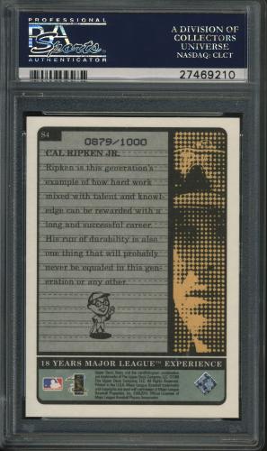 1999 Upper Deck Retro Old School/New School #S4 Cal Ripken PSA 10 #27469210 - Back