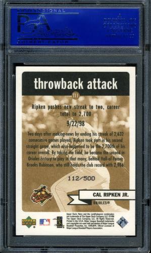 1999 Upper Deck Retro Throwback Attack Level 2 #T11 Cal Ripken PSA 9 #30980388 - Back