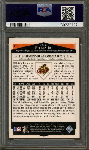 1999 Upper Deck Ultimate Victory Parallel 100 #17 Cal Ripken PSA 9 #80239127 - Back
